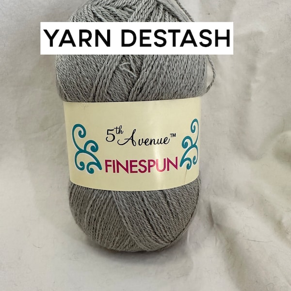 DESTASH YARN: 5th Avenue Finespun light gray acrylic nylon lace weight knit crochet tunisian