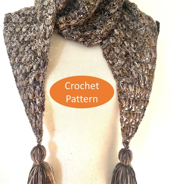 CROCHET Pattern - Ortemissante Scarflette scarf narrow DK easy quick tassels