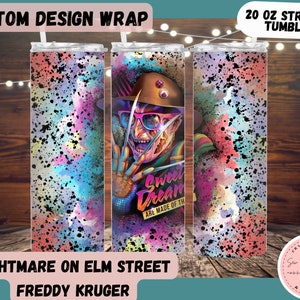 Nightmare on Elm Street, Freddy Kruger Tumbler Wrap, Digital Download, Sublimation Tumbler Design,  20 Oz Straight