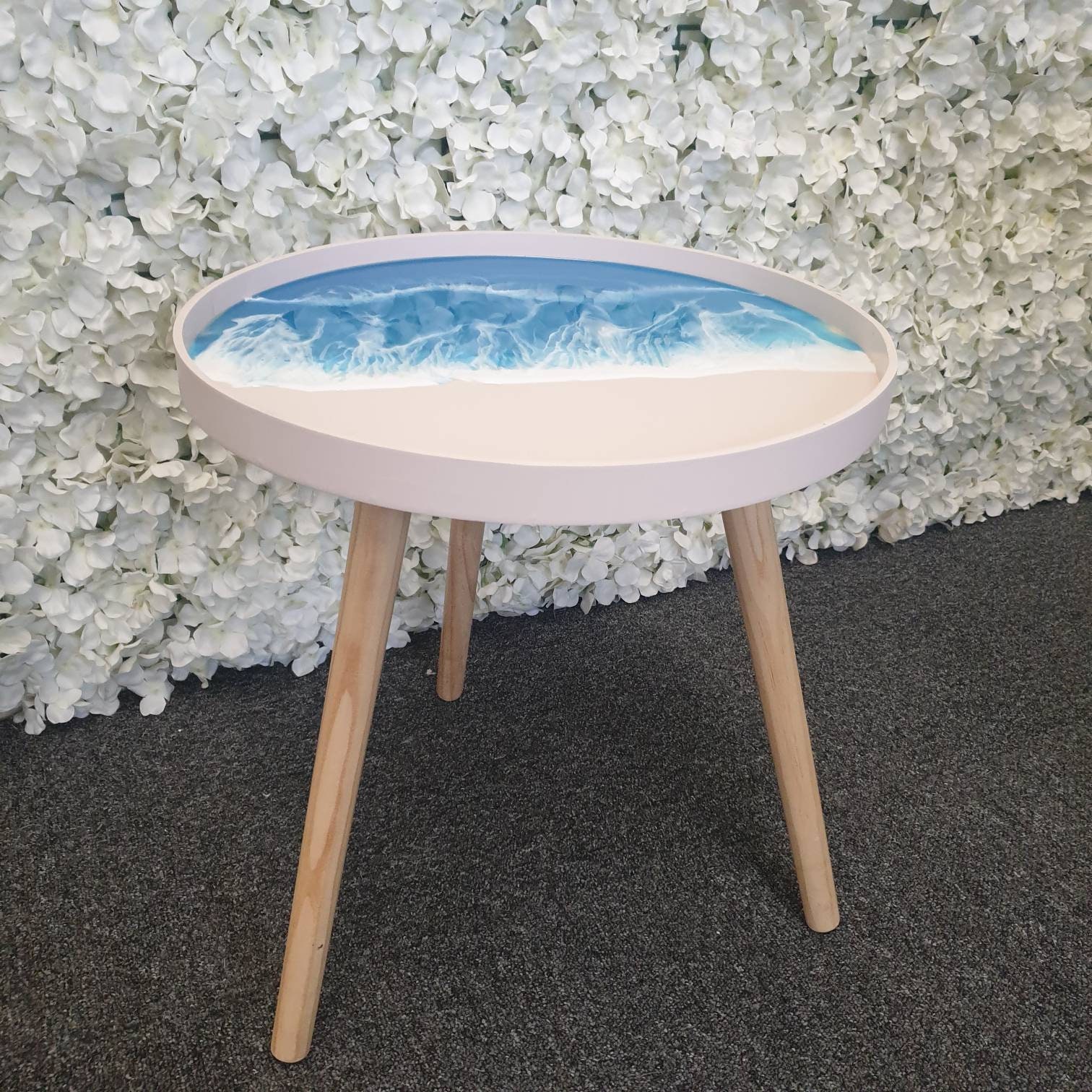 Ocean/Beach Theme Wooden Side Table Round End Table Etsy