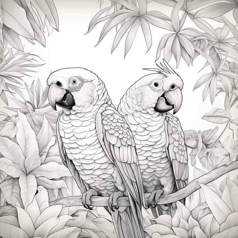 5 Parrot Colouring Pages for Adults and Children, Large Parrot Prints