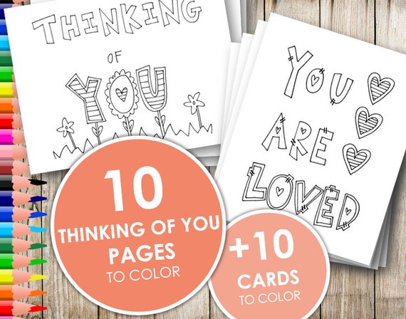 Printable Thinking of You Coloring Pages and Cards Adult and - Etsy