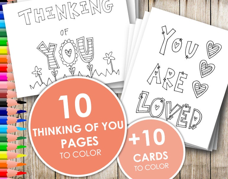 printable thinking of you coloring pages and cards adult and etsy canada