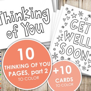 Cartes et pages à colorier imprimables Thinking of you (partie 2), feuilles à colorier pour adultes et enfants, carte de rétablissement, numérique, téléchargement