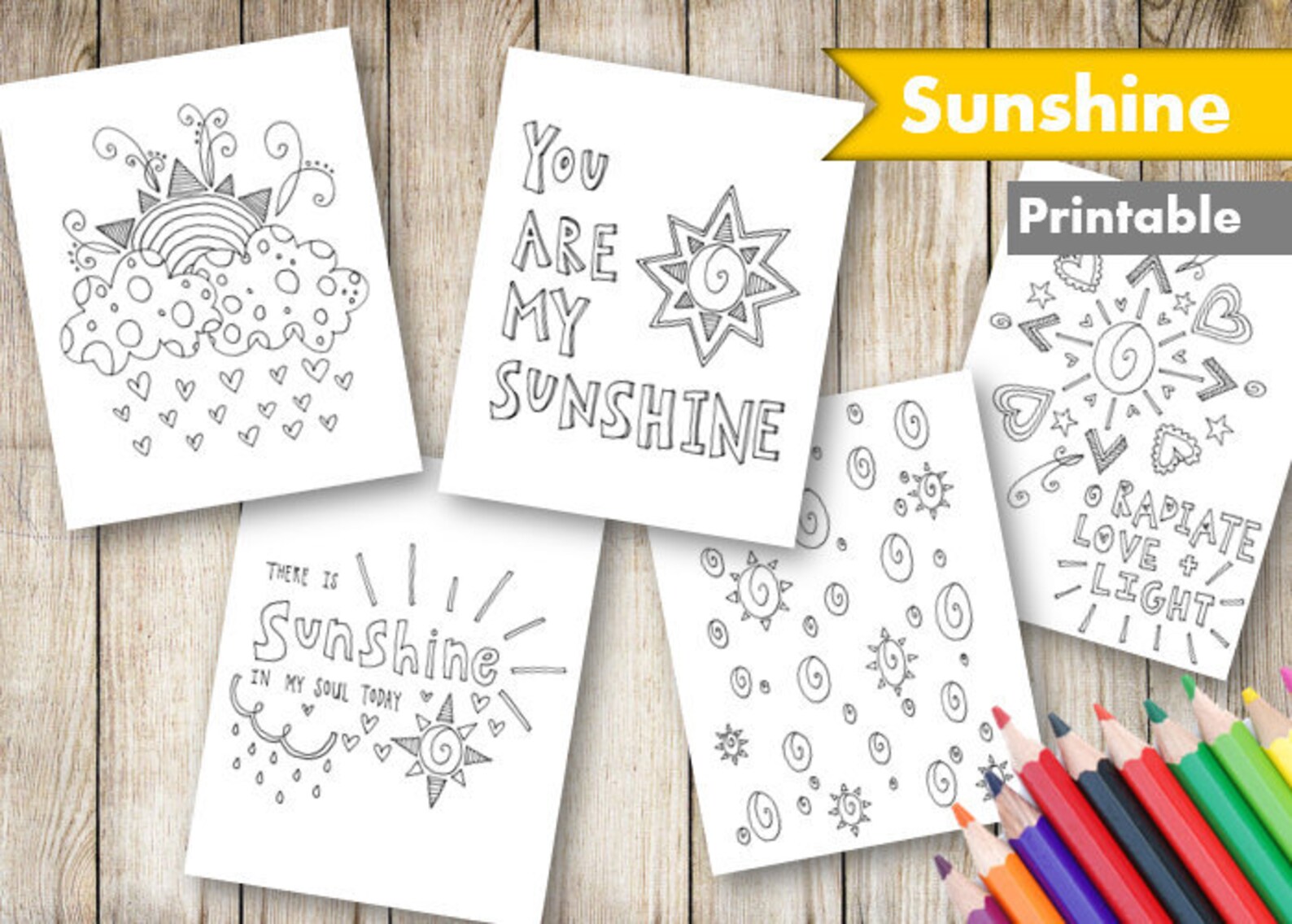 Sunshine Coloring Pages Printable Adult and Kid Coloring | Etsy