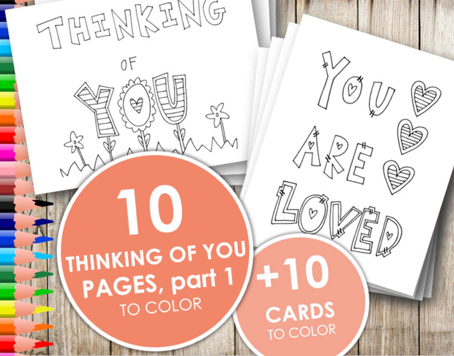 Printable Thinking of You Coloring Pages and Cards part 1 - Etsy