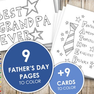 Cartes et pages à colorier imprimables pour la fête des pères, feuilles à colorier pour adultes et enfants, grand-père, cadeau, numérique, téléchargement