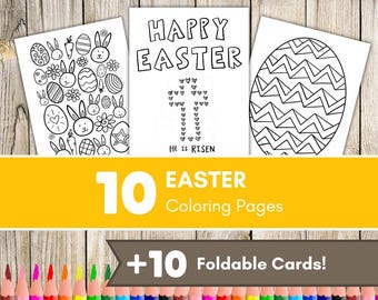Easter Coloring Pages and Cards, Kids & Adults (Digital Download)