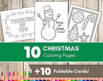 Christmas Coloring Pages and Cards, Holiday Activity (Digital Download)
