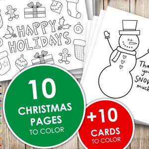 Páginas y tarjetas para colorear de Navidad, Hojas para colorear para adultos y niños, Tarjetas navideñas imprimibles, Digital, Descargar