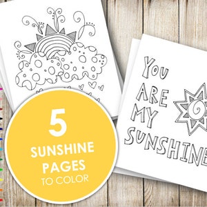 Printable Sunshine Coloring Pages, Adult and Kid Coloring Sheets, You Are My Sunshine, Happy, Coloring Book, Digital, Download