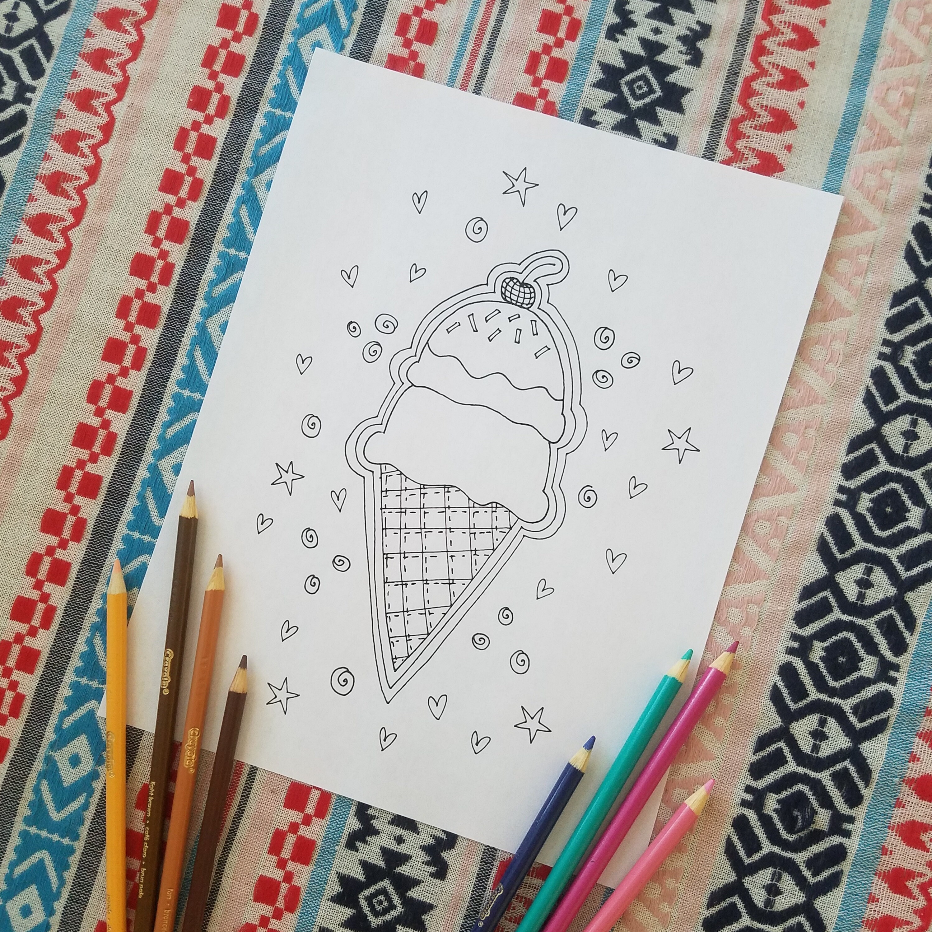 Printable Summer Coloring Pages, Adult and Kid Coloring Sheets, Summer Fun, Ice Cream ...