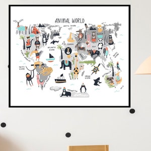 Carte du monde de la pépinière | Carte du monde des animaux | | d’impression d’animaux | d’impressions de pépinières d’animaux Devis Nursery Print | | de la pépinière Jungle Crèche Safari