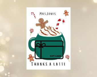 Personligt presentkort med Thanksgiving-motiv | Presentkort för lärare med kaffe | | Presentkort för lärare | Julklapp för lärare | Hemlig tomte |