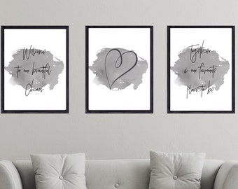 Set van 3 home prints | Woondecoratie | Kunst aan de muur | Afdrukken | Familie Prints | Welkom bij onze prachtige Chaos Prints