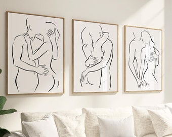 Set of 3  Line Drawing, Lovers Line Drawing Wall Art, Fashion Art Print, Wall Decor, Clean line art, Couple wall art, anniversary