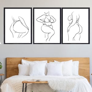 Set of 3 Line Drawing, Lovers Line Drawing Wall Art, Female Line Art , Curvy Woman Line  Art, Body Positivity Line Art , Feminist Line Art