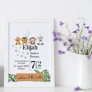 Nuova stampa personalizzata per bambini / Regalo per bambini personalizzato / Regalo per nome animale / Stampa nome bambino personalizzata / Stampa nursery Safari per bambini / Regalo neonato
