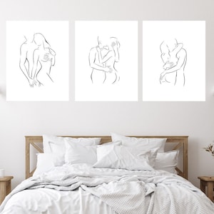 Set of 3  Line Drawing, Lovers Line Drawing Wall Art, Fashion Art Print, Wall Decor, Clean line art, Couple wall art, anniversary
