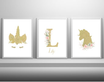 Set of 3 Unicorn Personalised Prints, Nursery Decor, Nursery Prints, Girls Bedroom Prints, Unicorn Prints, Girl Bedroom Decor, Unicorn Decor