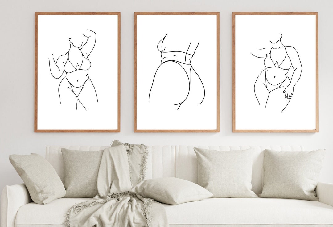 Set of 3 Line Drawing, Lovers Line Drawing Wall Art, Female Line Art ...
