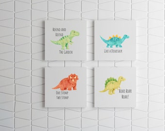 Dinosaur Prints, Set of 4 Dinosaur Prints, Dinosaur Nursery Prints, Nursery Decor, Boys Bedroom Decor, Dinosaur Wall Art