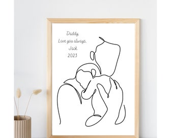 Impressão do Dia dos Pais | Presente de Dia dos Pais | Impressão do papai | Pai | Desenho de linha de figura | Conjunto de 1 | Novo Pai | Impressão Família | Personalizado
