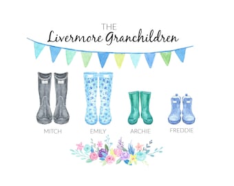 Personalised Welly Family Print Gift | Birthday / Christmas Gift for Her Mum Nan | New Home Gift | Custom Wall Art