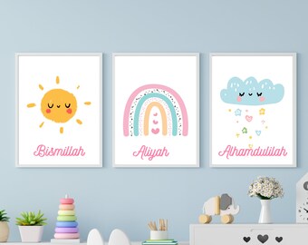 Islamischer Druck, 3er Set Islamische Kinderzimmer Poster, Islamische Kinderzimmer Poster, 3er Set Islamische Poster, SubhanAllah, Alhamdulilah, AllahuAkbar,