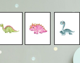 Conjunto de 9 estampas de berçário de dinossauros, decoração de berçário, estampa de berçário, arte de parede