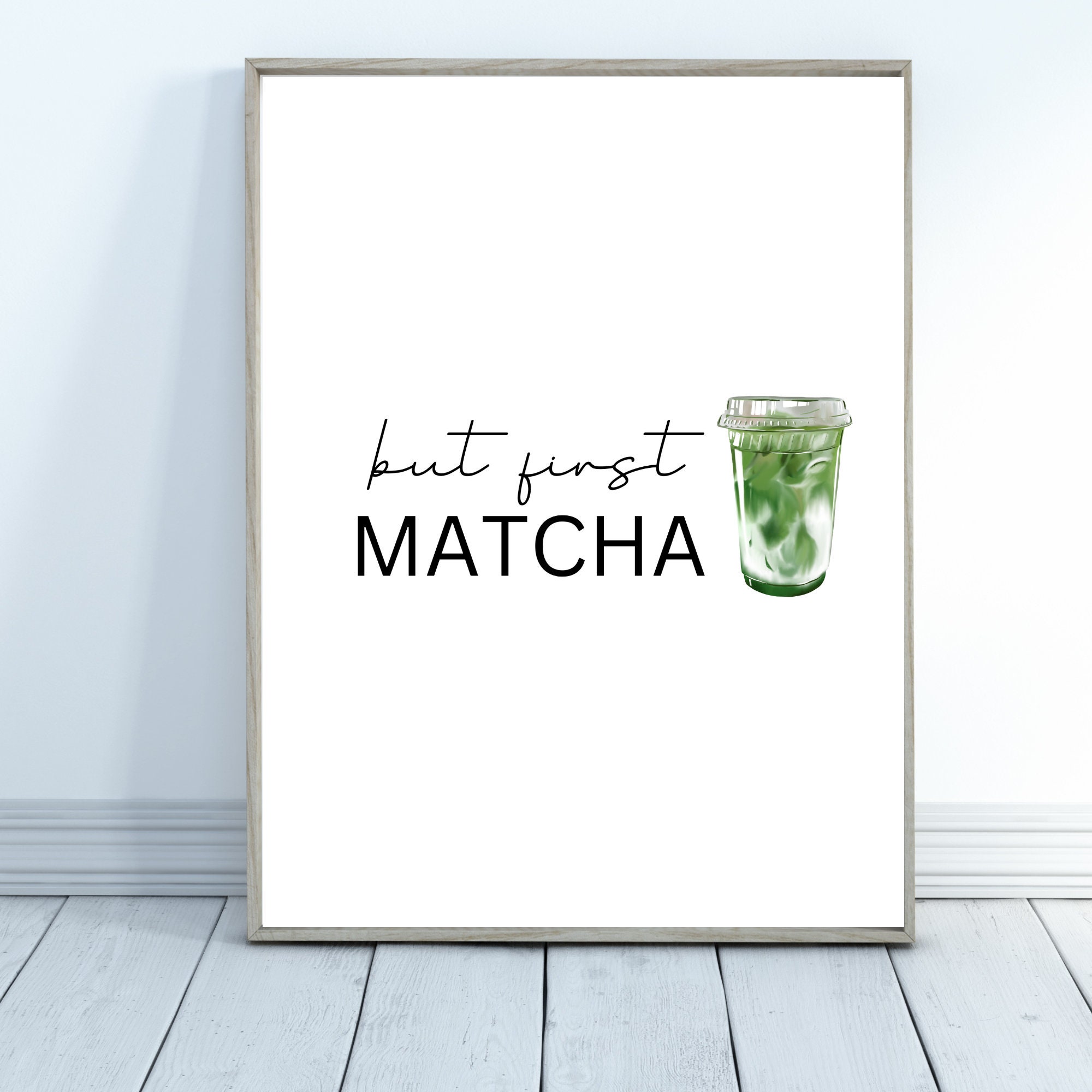 Affiche Sur Toile « But The First Matcha » – 21x30 Cm, Fond Rose, Sans Cadre