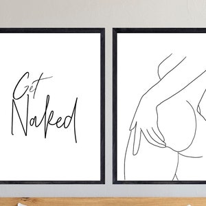 Set of 2 Bedroom Prints, Get Naked Prints, Line Prints, Set Of 3, Wall Art, Home, Bedroom Decor, Get Naked,Bathroom Art, Bathroom Prints,