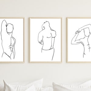 3er Set Linie Zeichnung, Männliche Linie Kunst, Männliches Paar, Paar Wandkunst, Wanddekor, LGBT, Paar Wandkunst, Männliche Figur, Schlafzimmer Druck