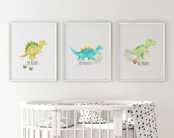 Dinosaur Prints, Set of 3 Dinosaur Prints, Dinosaur Nursery Prints, Nursery Decor, Boys Bedroom Decor, Dinosaur Wall Art