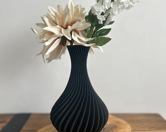 Swirl Vase, Ornamental Flower Vase, Decorative Swirl Vase, Minimalist, Room Decor, 3D Printed Vase, Matte Black