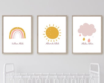 Islamischer Druck, 3er Set Islamische Kinderzimmer Poster, Islamische Kinderzimmer Poster, 3er Set Islamische Poster, SubhanAllah, Alhamdulilah, AllahuAkbar,