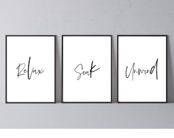 Bathroom Prints, Set Of 3, Wall Art, Home Decor, Bathroom Decor, Relax Soak Unwind, Bathroom Art, Bathroom Prints, Home Prints, Wall Prints