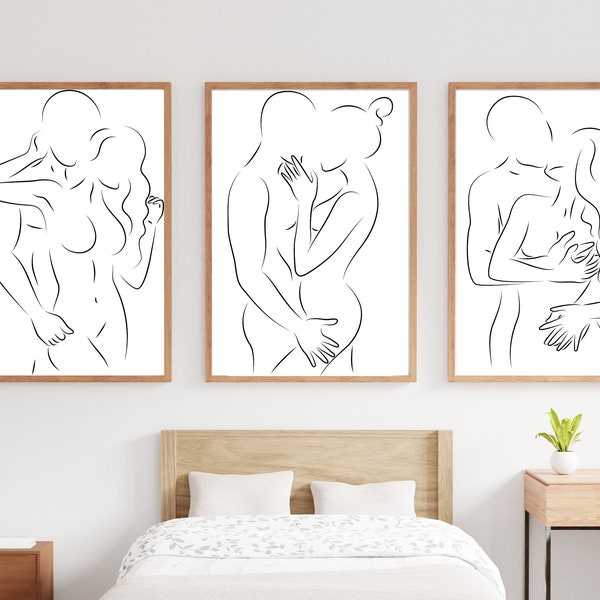 Set of 3 Line Drawing, Sexy Line Art,  Couple, Couple Wall Art, Wall Decor, Minimal Print, Couple Wall Art, Abstract Line Art, Bedroom Print