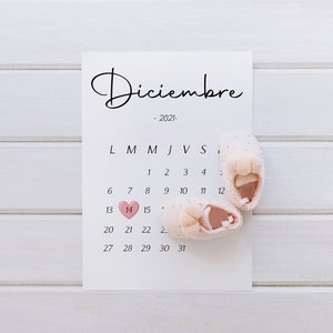Anuncio Embarazo personalizado Calendario 2021, Fecha prevista de parto, digital pregnancy announcement, calendar 2021 pregnancy