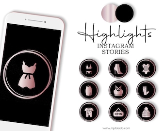 Rose Gold and Black Instagram Highlights stories Icons, Instagram Highlight Covers, Instagram Icons, Highlights, Highlight Icons