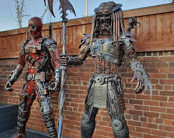 Predator Life Size Alien vs Predator Handmade Recycled Metal Art Sculptures Sci-fi