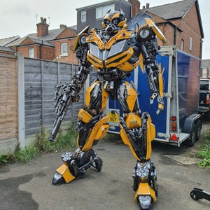 Bumblebee Ready to ship ASAP With L.E.D.s and gun Life size Transformers Handmade Recycled Metal Sculpture Metal Art Productions