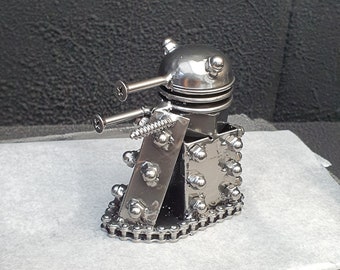 Dalek Small Silver Dr Who Handmade Recycled Metal Art Productions Sculptures