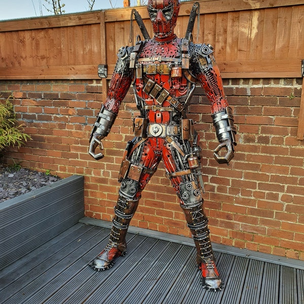 Deadpool Marvel Life size Handmade Recycled Metal Art Productions Sculpture Sci-fi