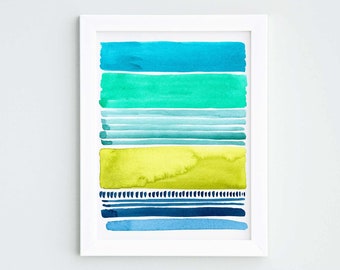 Watercolor Blocks, Modern Beach Art, Digital Download, Watercolor Beach Art