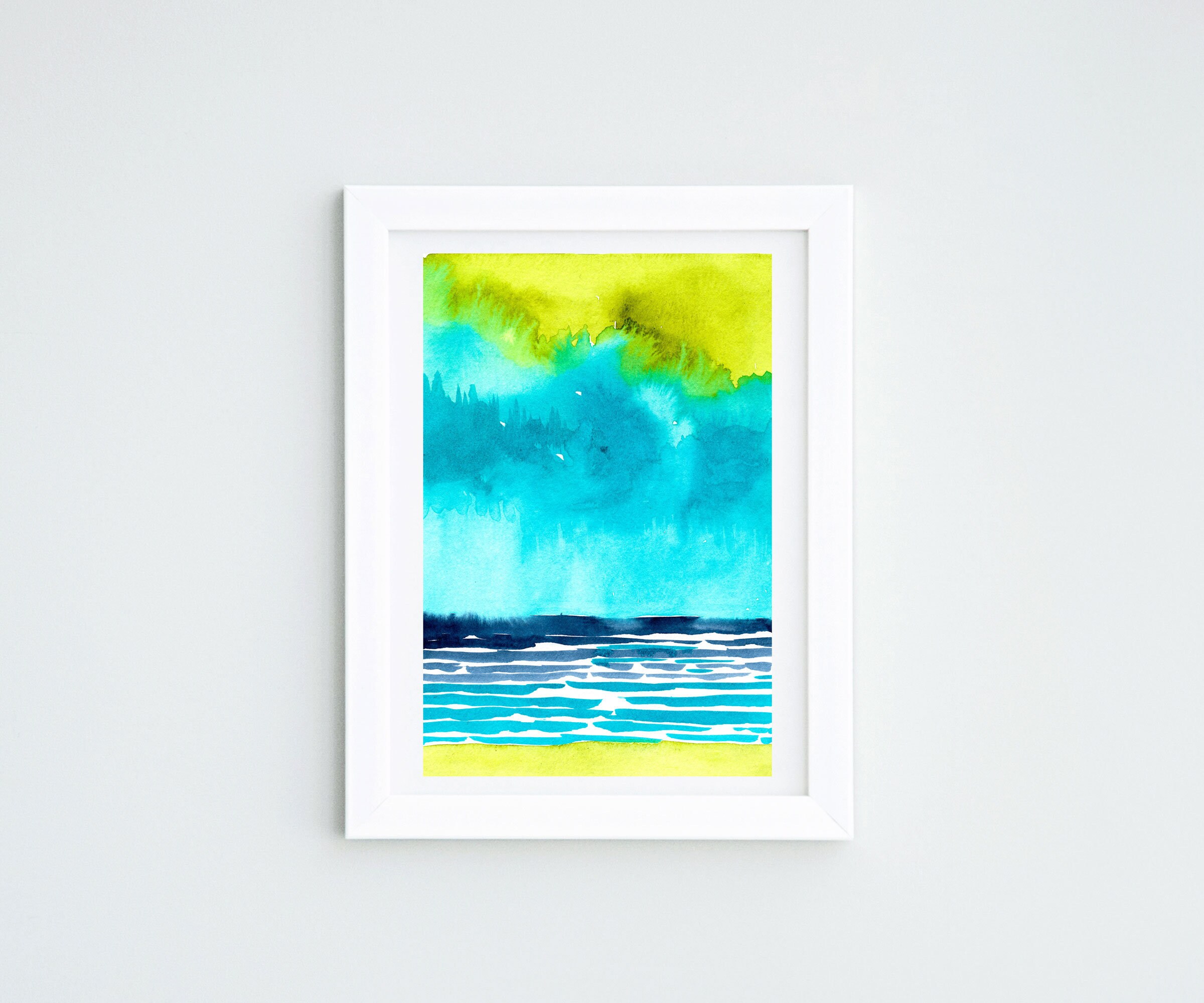 Watercolor Beach Art Modern Coastal Art Digital Download Etsy
