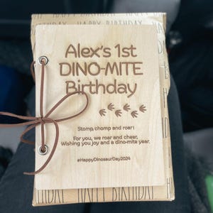Dino Birthday Wood Card & Card Keeper - Unique Keepsake Gift for Kids Birthday Memories