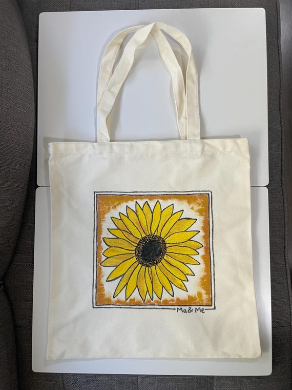 Hand-painted Tote Bag – Artistic Mustard Sunflower Design – One-of