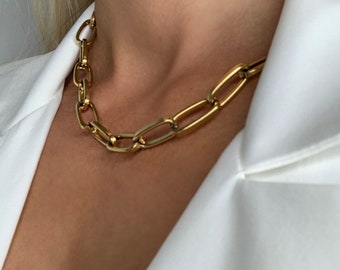 Chunky Paper Clip Brass Chain Necklace