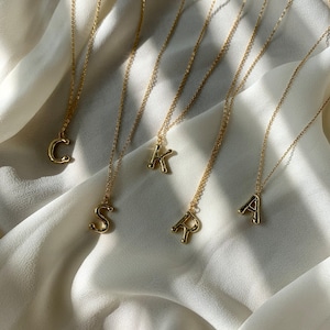 Collar con colgante de bambú con letra inicial dorada. Cadena colgante de plata de ley 925 bañada en oro de 18 quilates